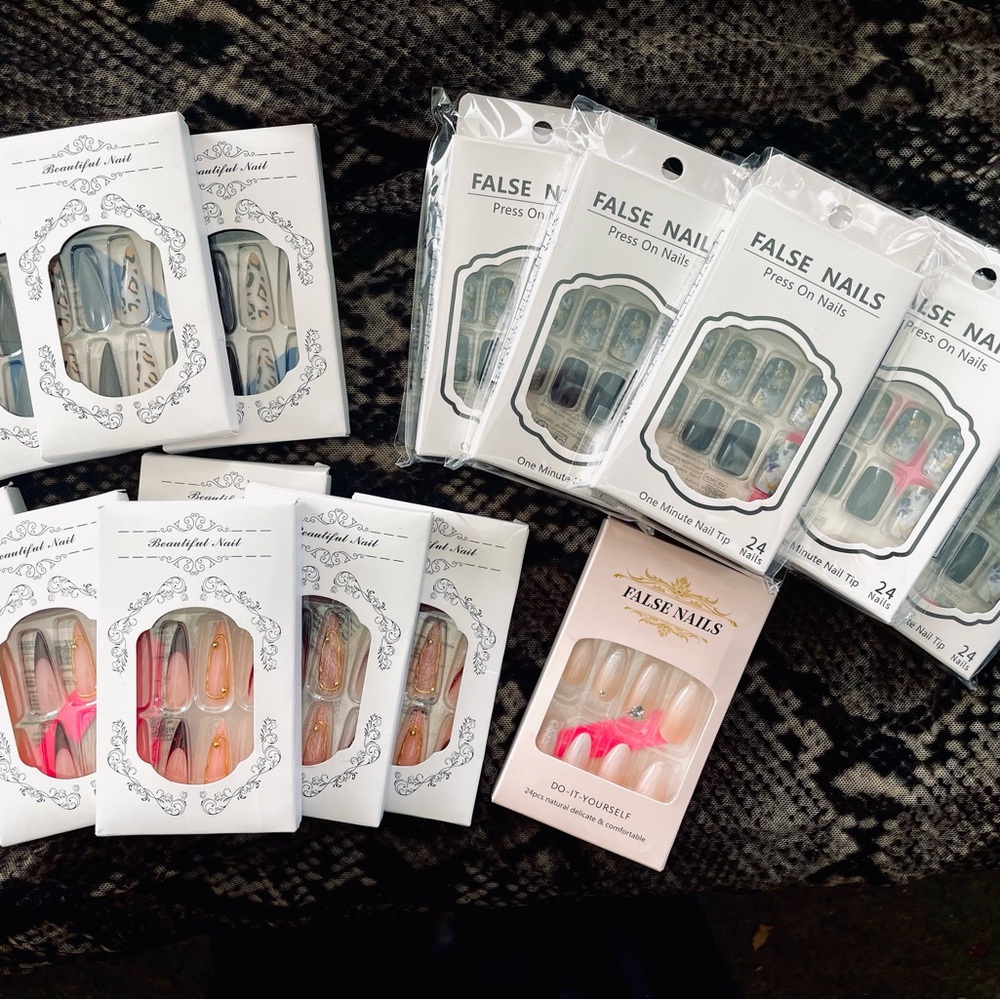 SHEIN 16 NIB Assorted Press-On Nail Sets in Pink, Nude, Black,Blue,bulk purchase